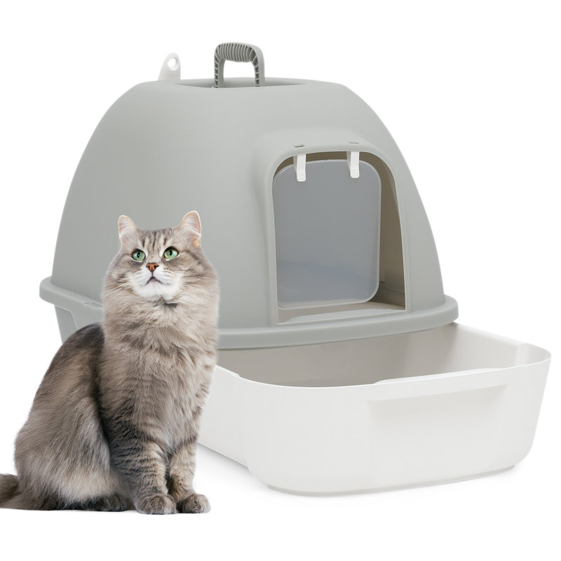 Enclosed Plastic Cat Litter Box Tray Anti Splashing Pet Kitten Toilet With Scoop